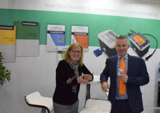 Linda Handlos and Gerd Uitdewilligen from Emerson, they have 2 new products. A NFC Logger, with a quick scan from your phone, you have all info on your phone. The other is a Rel-Time Flex Tracker, this measures humidity and the temperature, with a sim card inside, you have all data and can check at every moment.